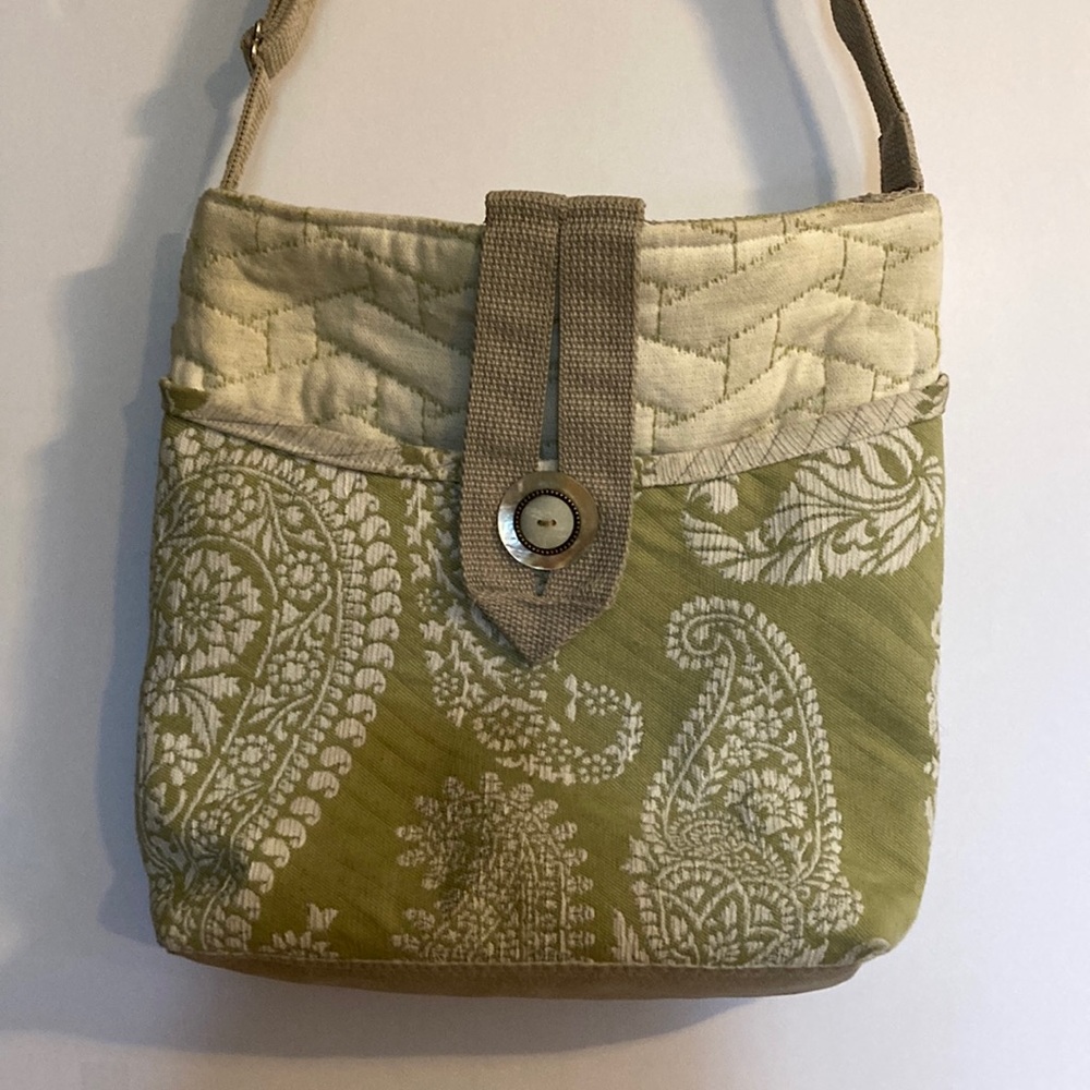 Elegant Green and Cream Paisley Shoulder Bag Wilk Wear Made in the USA